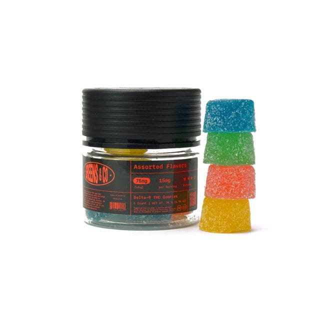 Buy Delta-9 THC CBD Gummies 5pc by Greens & Co. Assorted Flavors Online