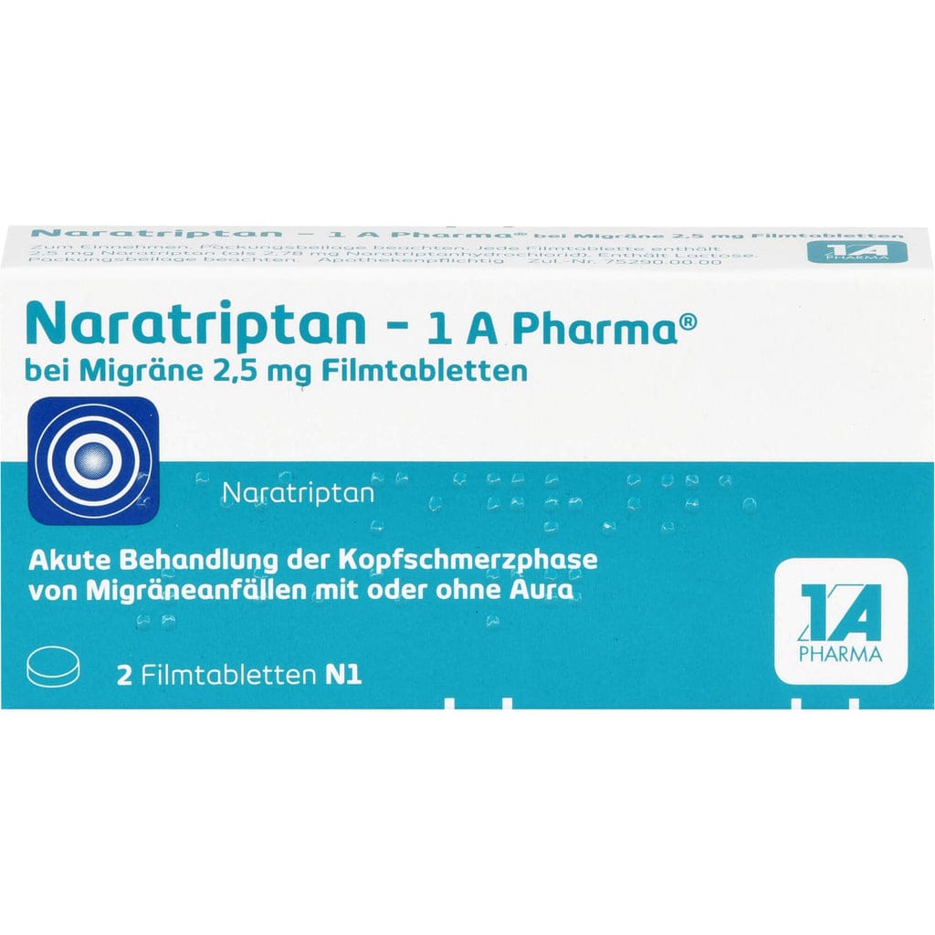 Naratriptan - 1 A Pharma gegen Migräne, 2,5 mg Filmtabletten, 2 Stück. Online kaufen