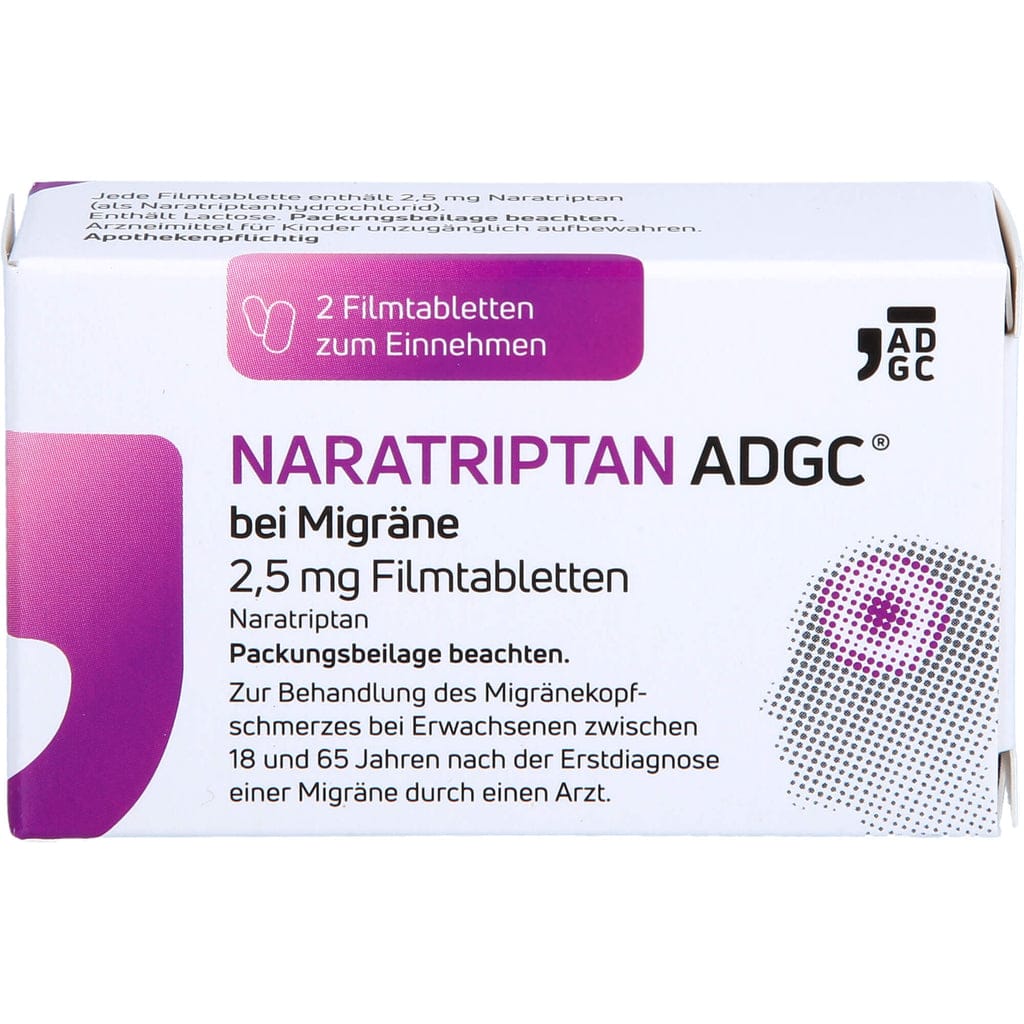 Kaufen Sie Naratriptan ADGC gegen Migräne, 2,5 mg Filmtabletten, 2 Stück, FTA Online