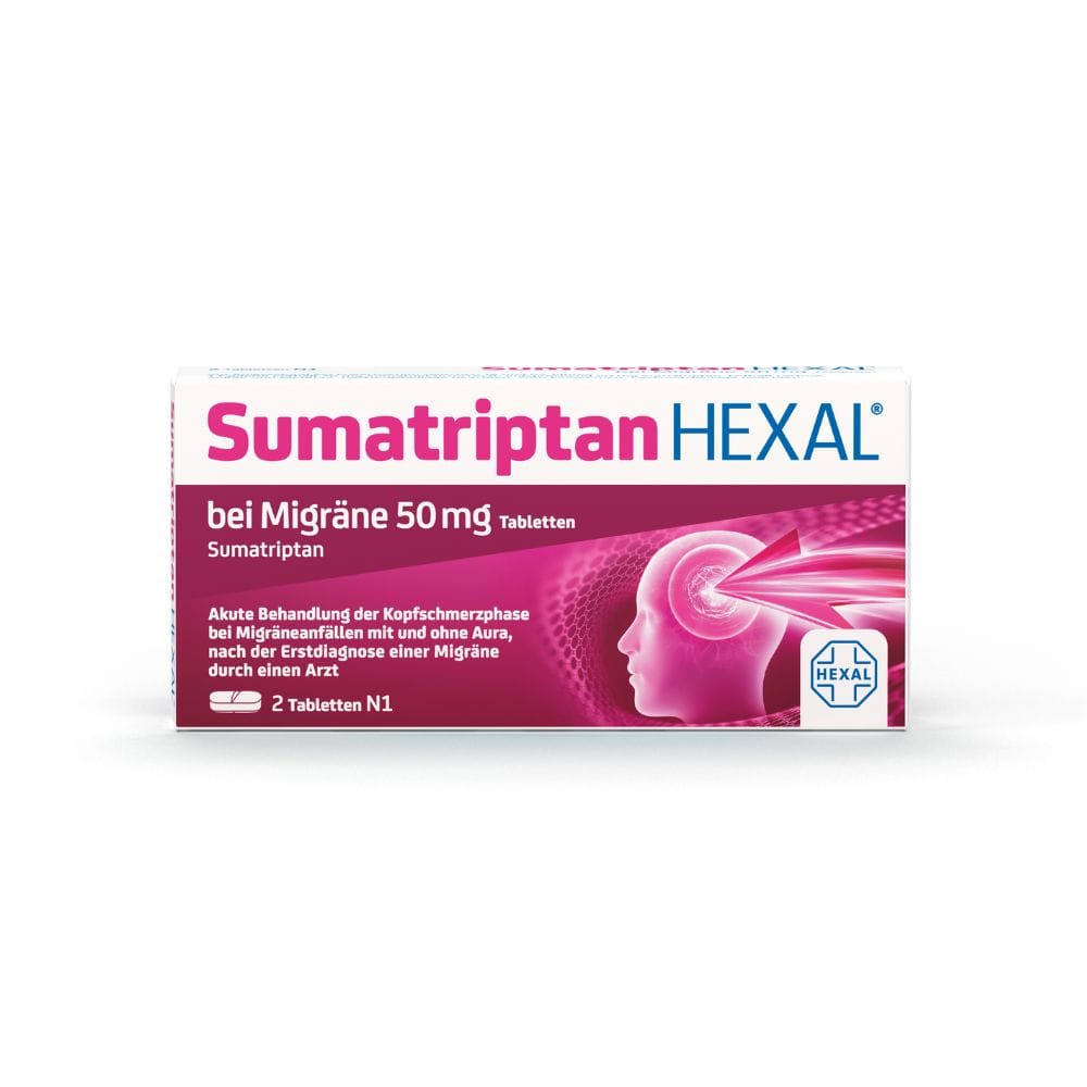 Buy Sumatriptan HEXAL for migraine 50 mg tablets, 2 pcs. Tablets Online
