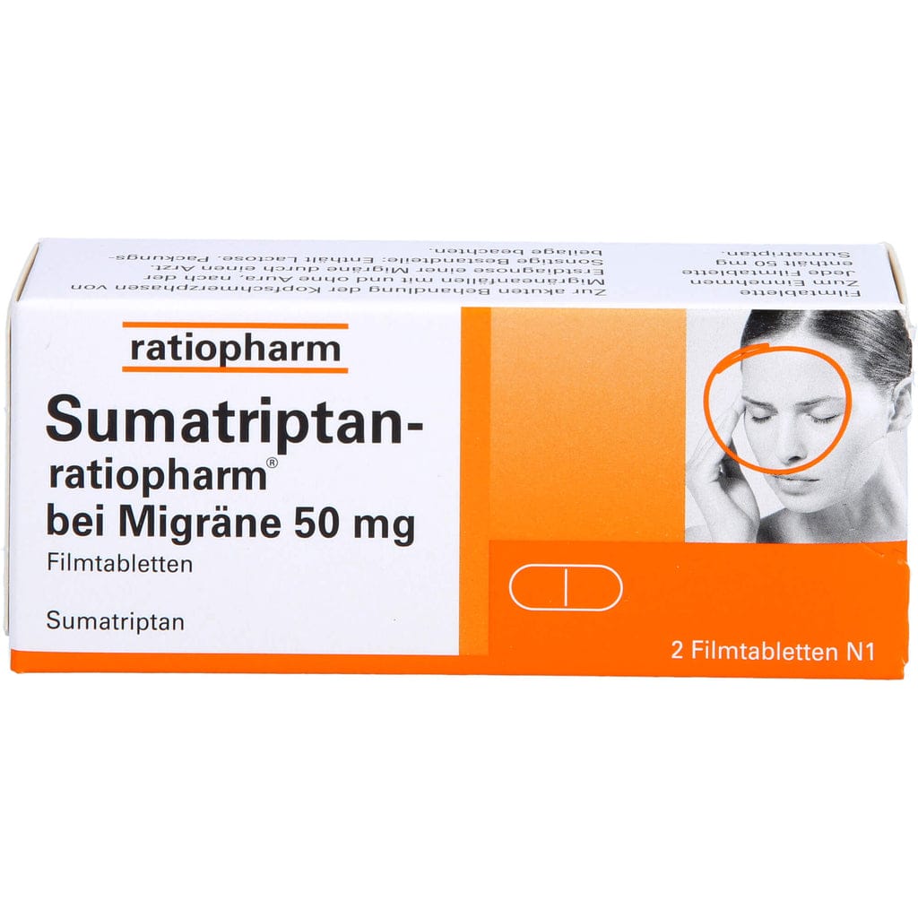 Buy Sumatriptan-ratiopharm for migraine 50 mg film-coated tablets, 2 tablets Online